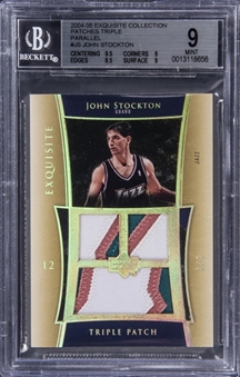 2004-05 UD "Exquisite Collection" Triple Patch Parallel #JS John Stockton Triple Patch Card (#3/3) - BGS MINT 9